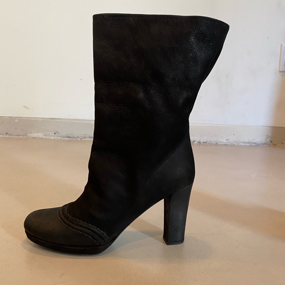 New PRADA Black Suede Foldover Heeled Boots - Picture 2 of 9